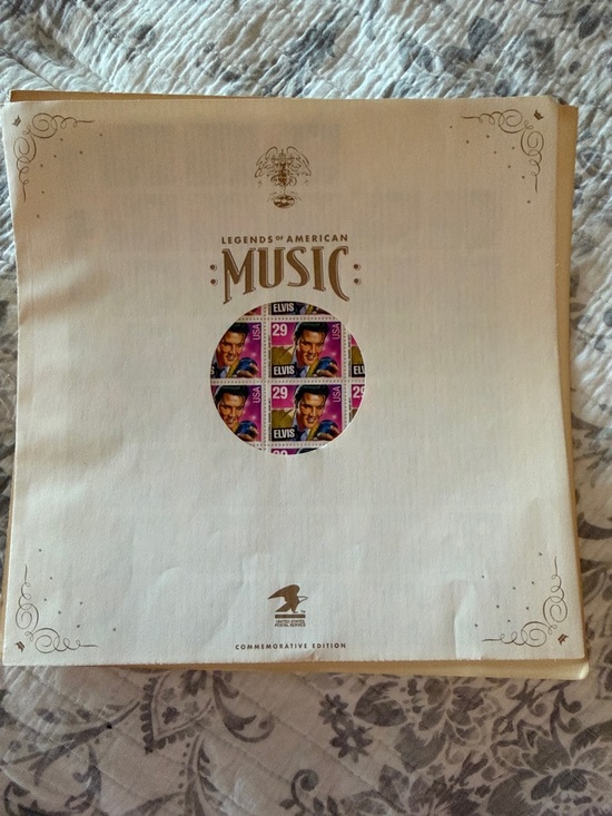 USPS commemorative edition 1993 Elvis stamps Other - Legends of American Music Commemorative Stamp Holder - Cream with Pink Accents